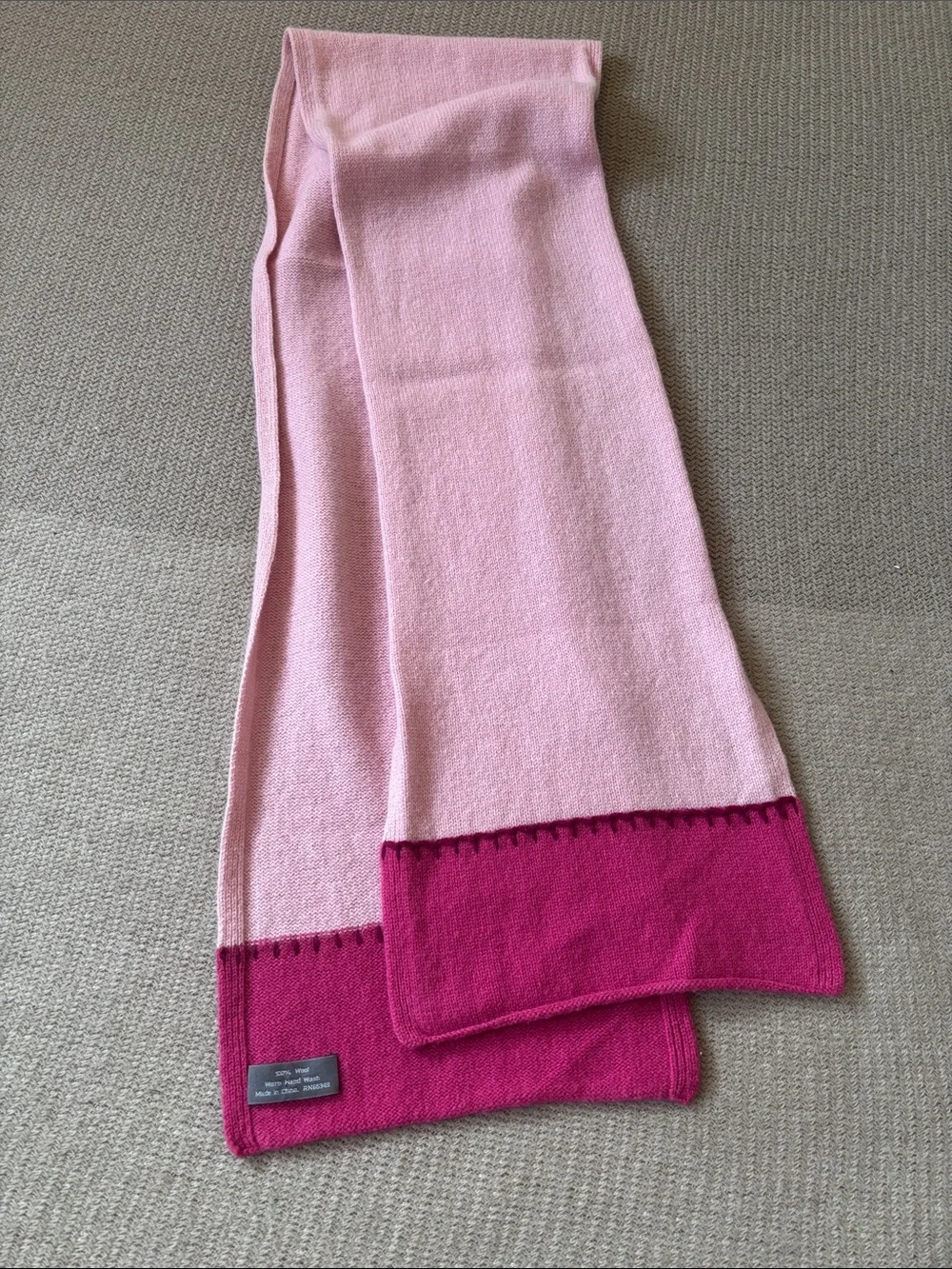 V. FRAAS Pink Two-Tone Wool Scarf with Magenta Trim